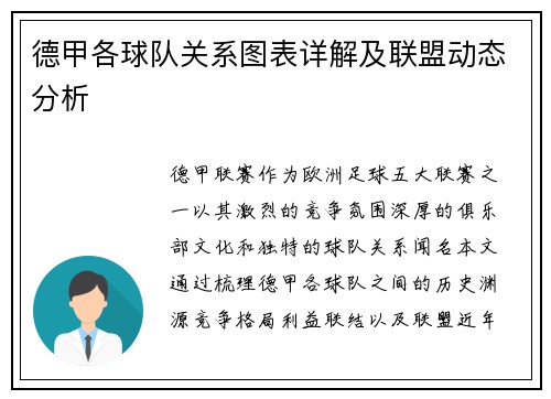 德甲各球队关系图表详解及联盟动态分析