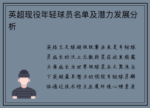 英超现役年轻球员名单及潜力发展分析